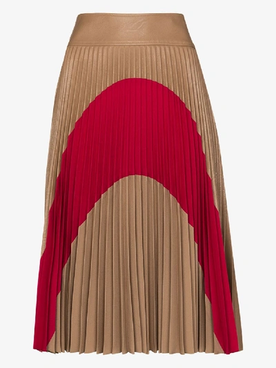Shop Stella Mccartney Carmen Striped Pleated Midi Skirt In Brown
