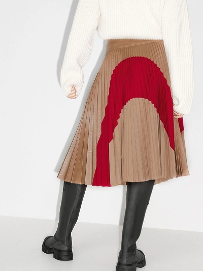 Shop Stella Mccartney Carmen Striped Pleated Midi Skirt In Brown