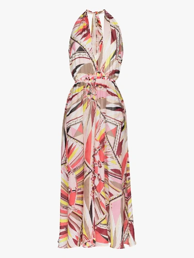 Shop Emilio Pucci Bes Print Halterneck Midi Dress In Pink