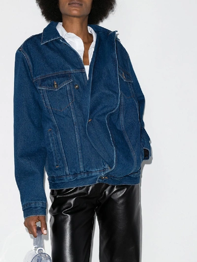 Shop Y/project Oversized Asymmetric Denim Jacket In Blue