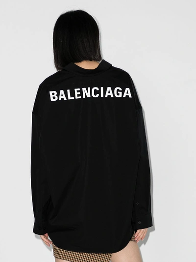 Shop Balenciaga Logo Print Cotton Shirt In Black