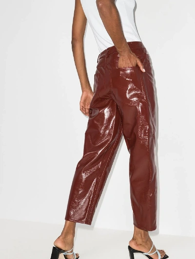 Shop Tibi Brown Faux Patent Leather Cropped Trousers