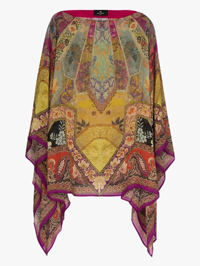 Shop Etro Printed Silk Poncho In Neutrals