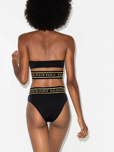 Shop Balmain Halterneck Logo Bikini In Black