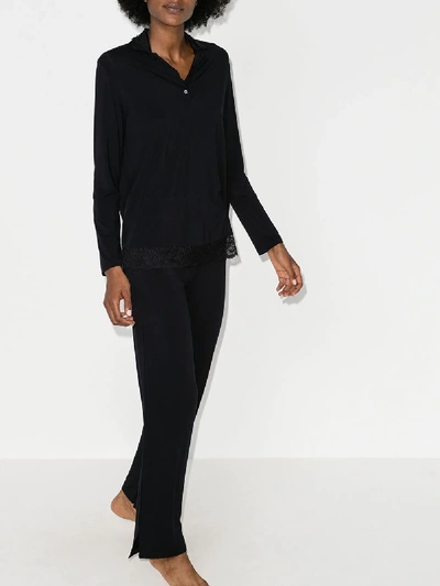 Shop La Perla Lace Trim Jersey Pyjamas In Black