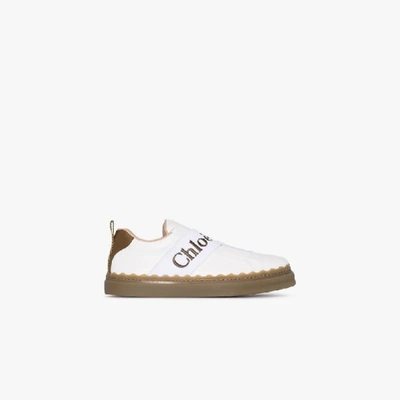 Shop Chloé White And Brown Lauren Strap Leather Sneakers