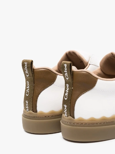 Shop Chloé White And Brown Lauren Strap Leather Sneakers