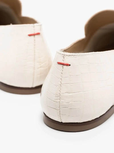 Shop Aeyde Neutrals Cream Aurora Mock Croc Leather Loafers