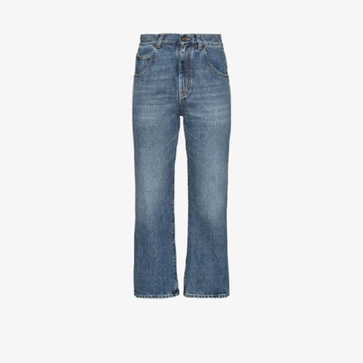 Shop Saint Laurent Blue '70s Straight Leg Cropped Jeans