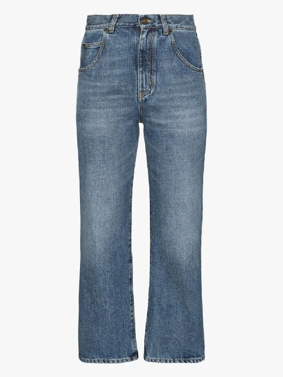 Shop Saint Laurent Blue '70s Straight Leg Cropped Jeans