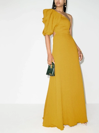 Shop Johanna Ortiz Shimmering Blush Removable Sleeve Maxi Dress In Yellow
