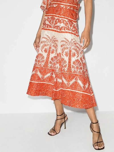 Shop Johanna Ortiz Palm To Nadube Midi Skirt In Orange
