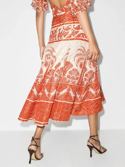 Shop Johanna Ortiz Palm To Nadube Midi Skirt In Orange