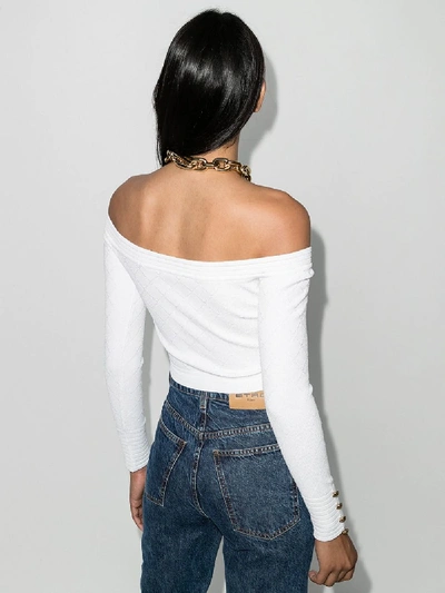 Shop Balmain Off-the-shoulder Cropped Top In White