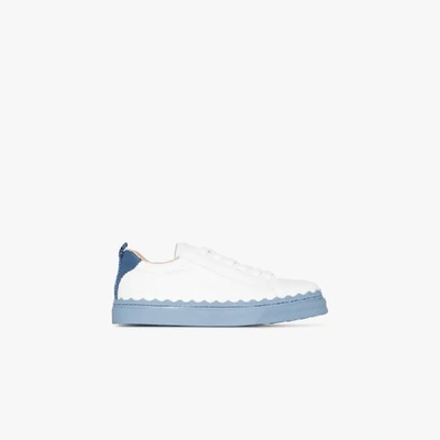 Shop Chloé White And Blue Lauren Leather Sneakers