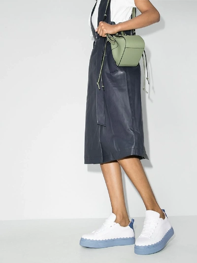 Shop Chloé White And Blue Lauren Leather Sneakers