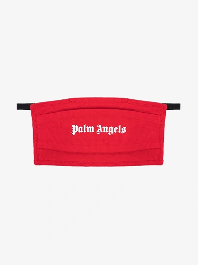 Shop Palm Angels Red Logo Cotton Face Mask In Black