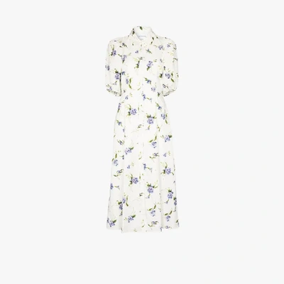 Shop Les Rêveries White Hydrangea Print Cutout Shirt Dress