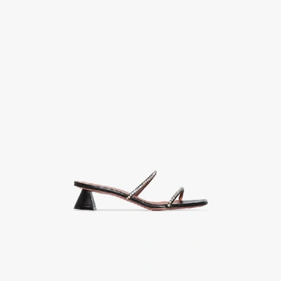 Shop Amina Muaddi Black Gilda 40 Crystal Strap Sandals