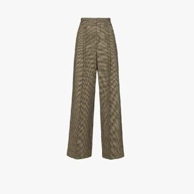 Shop Chloé Green Wide Leg Houndstooth Trousers