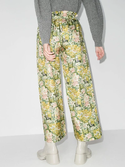 Shop Shrimps Libra Printed Silk Trousers In Green