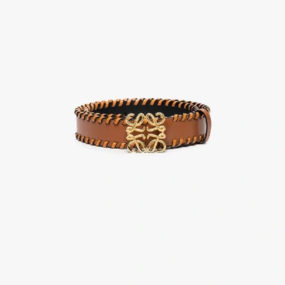 Shop Loewe Brown Anagram Braided Leather Belt