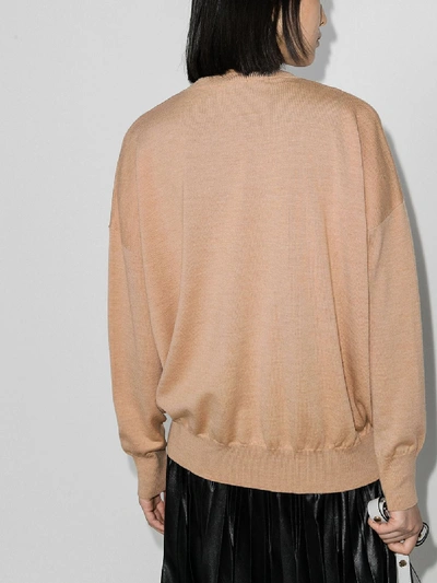 Shop Loewe Anagram Embroidered Knitted Sweater In Neutrals