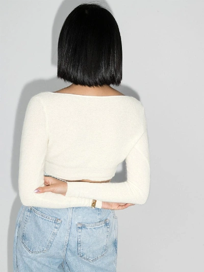 Shop Jacquemus Alzou Cropped Cardigan In White
