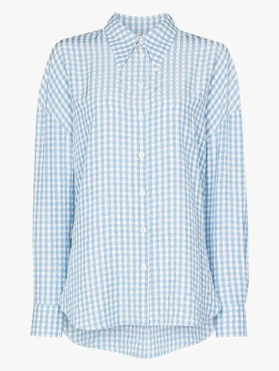 Shop Tibi Button-up Gingham Shirt In Blue
