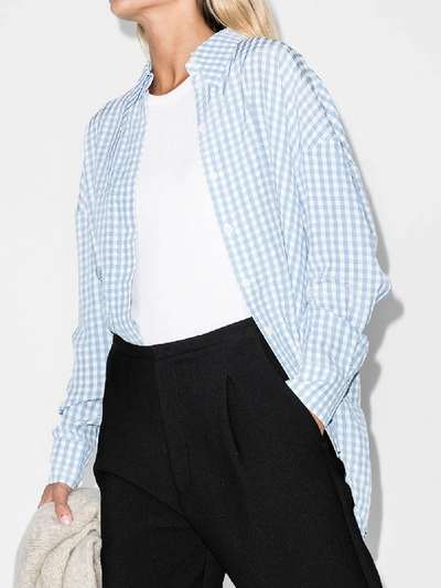 Shop Tibi Button-up Gingham Shirt In Blue