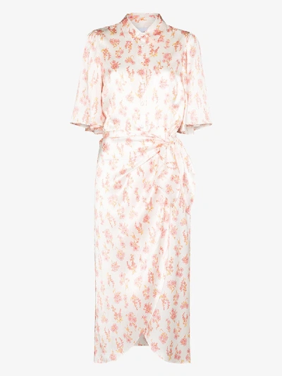 Shop Les Rêveries White Floral Silk Wrap Dress