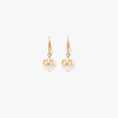 Shop Valentino White Vlogo Pearl Drop Earrings