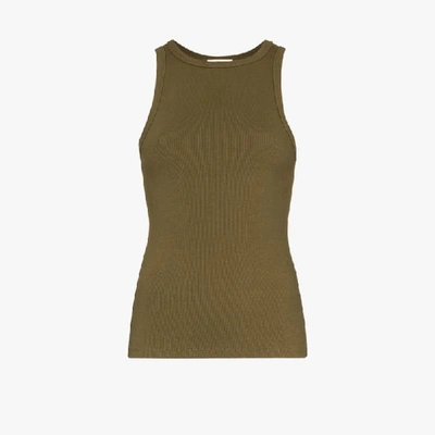 Shop Agolde Ribbed Cotton Tank Top In Green