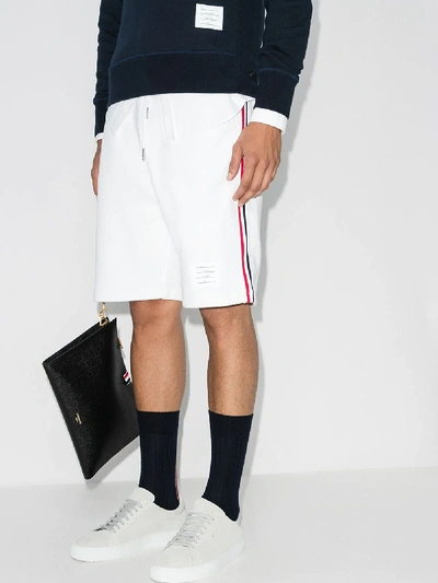 Shop Thom Browne Stripe Cotton Track Shorts In White
