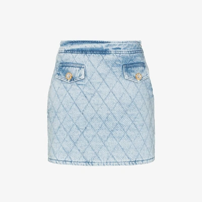 Shop Alessandra Rich Quilted Denim Mini Skirt In Blue
