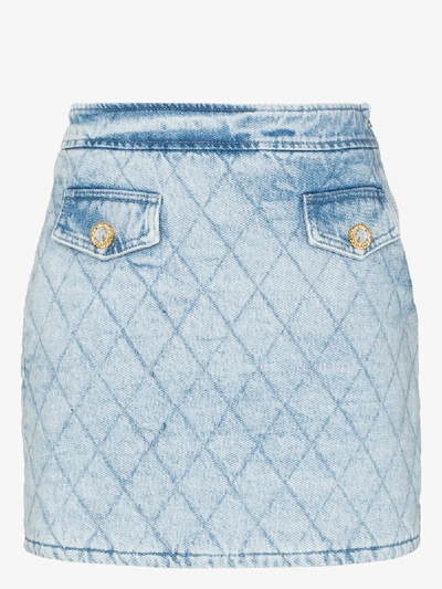 Shop Alessandra Rich Quilted Denim Mini Skirt In Blue