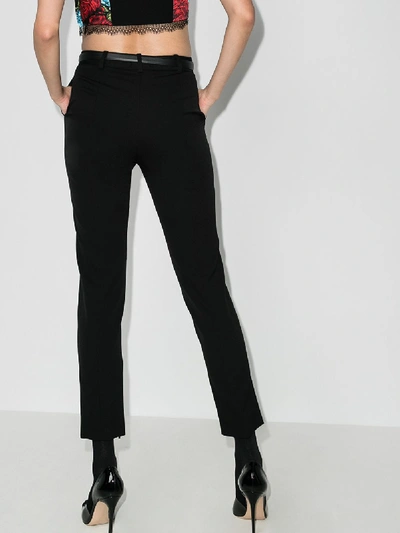 Shop Versace Slim Wool Trousers In Black