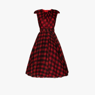 Shop Anouki Check Chiffon Tea Dress In Red