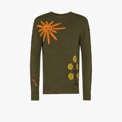 Shop The Elder Statesman Butterfly Universe Cashmere Sweater In Green