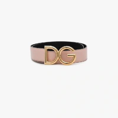 Shop Dolce & Gabbana Pink Logo Buckle Leather Belt