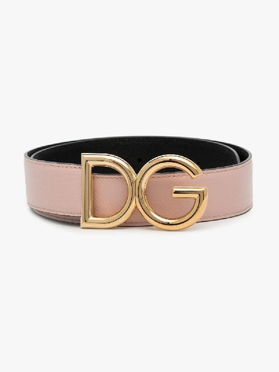 Shop Dolce & Gabbana Pink Logo Buckle Leather Belt