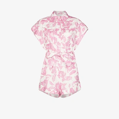 Shop Zimmermann Bells Floral Print Linen Playsuit In Pink