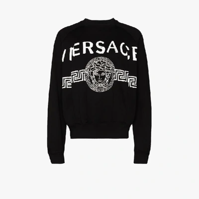Shop Versace Medusa Logo Cotton Sweatshirt In Black