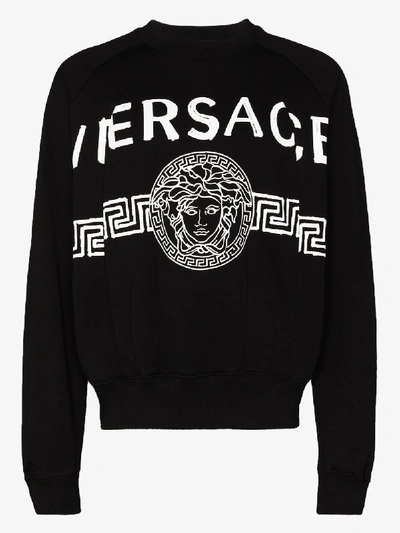 Shop Versace Medusa Logo Cotton Sweatshirt In Black