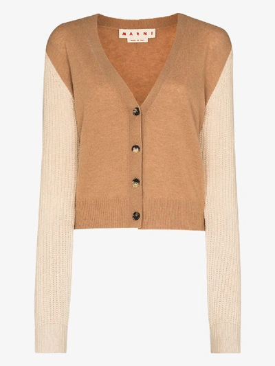 Shop Marni Brown Contrast Sleeve Cashmere Cardigan