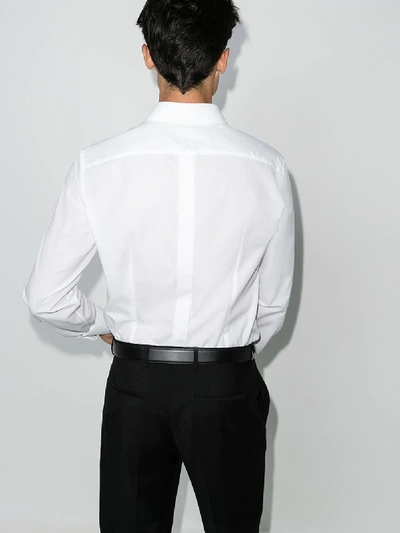 Shop Dolce & Gabbana White Jacquard Logo Formal Shirt