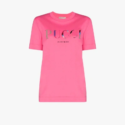 Shop Emilio Pucci Pink Logo Print Cotton T-shirt