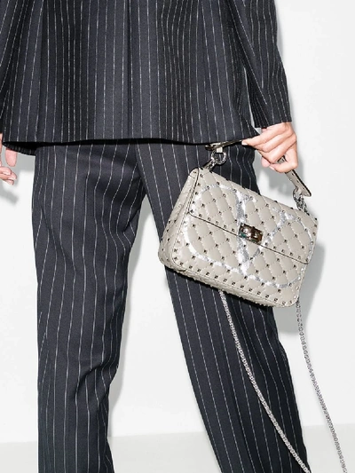 Shop Valentino Grey Medium V Leather Shoulder Bag