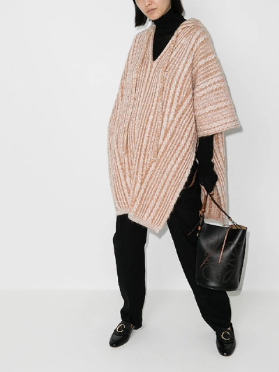 Shop Chloé Neutrals Cable Knit Hooded Poncho