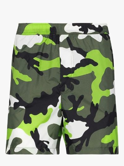 Shop Valentino Camouflage Print Swim Shorts In Green